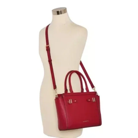 Liz Claiborne Satchel Purse Top Handle Crossbody Red Gold Hardware - Picture 11 of 11